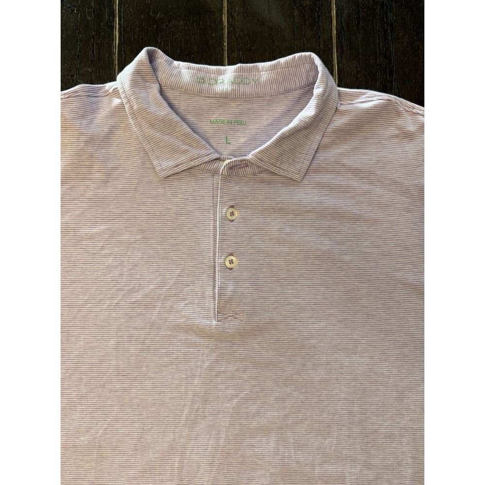 B Draddy Mens Large Polo Shirt Lavender Purple White Micro Stripe Golf USA
